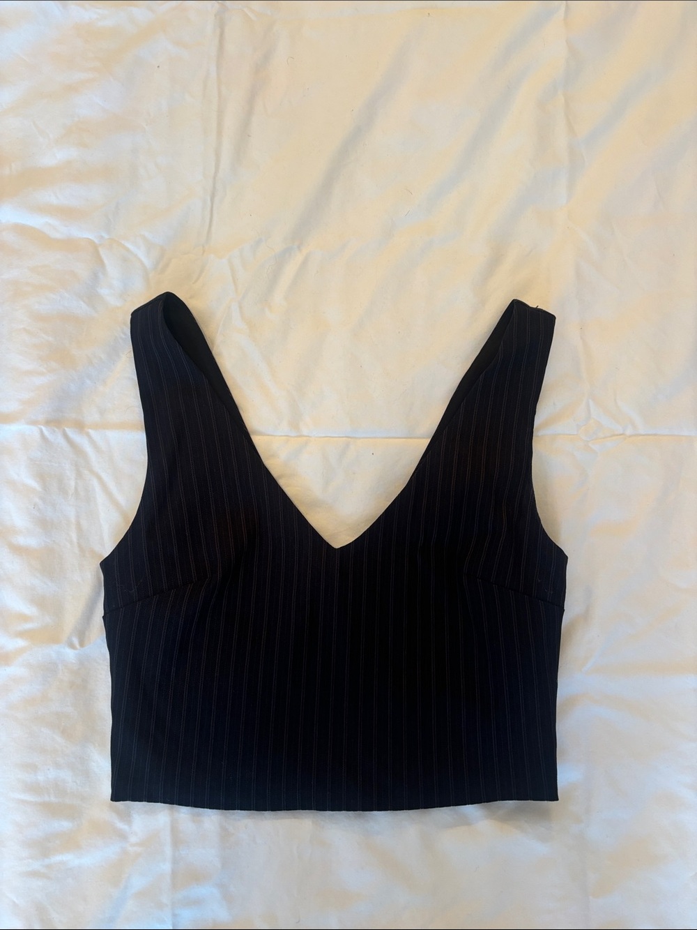 Forever 21 Black Pinstripe V-Neck Crop Top